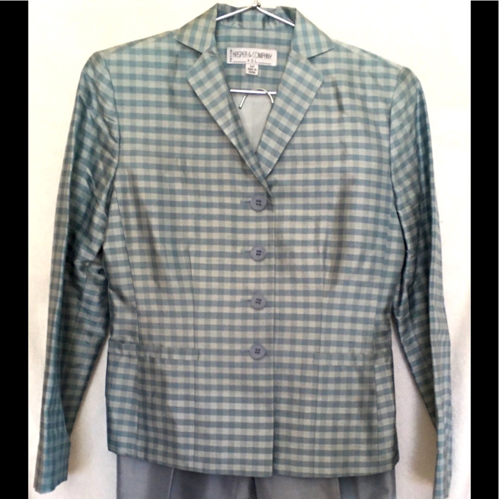 Kasper & Co silk blazer gray blue plaid 2P